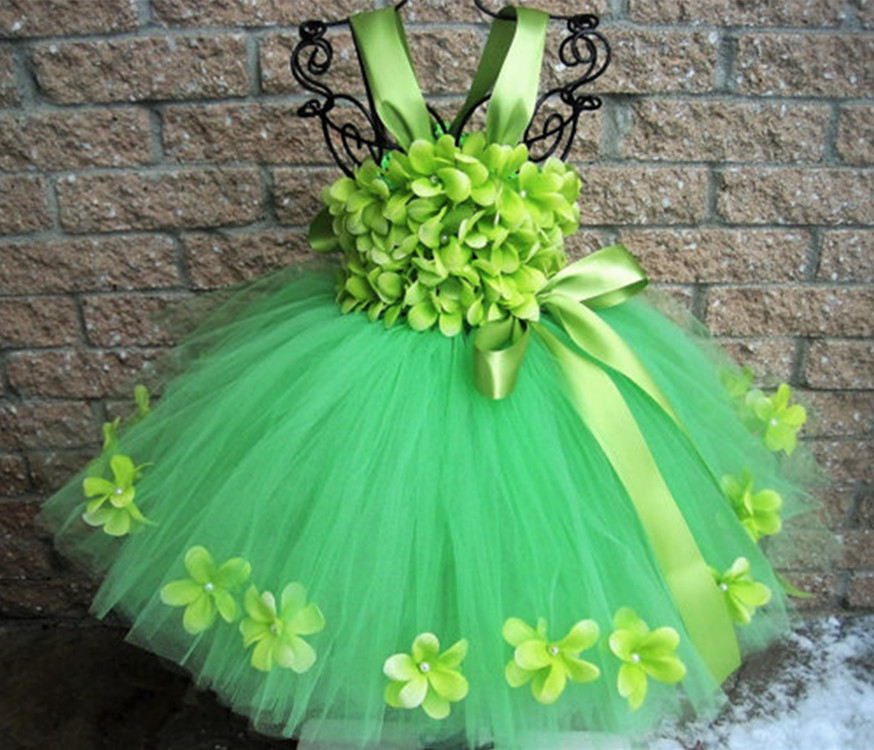 Floral Tape Green - Dziewczyny zielone płatki Tutu sukienka dzieci