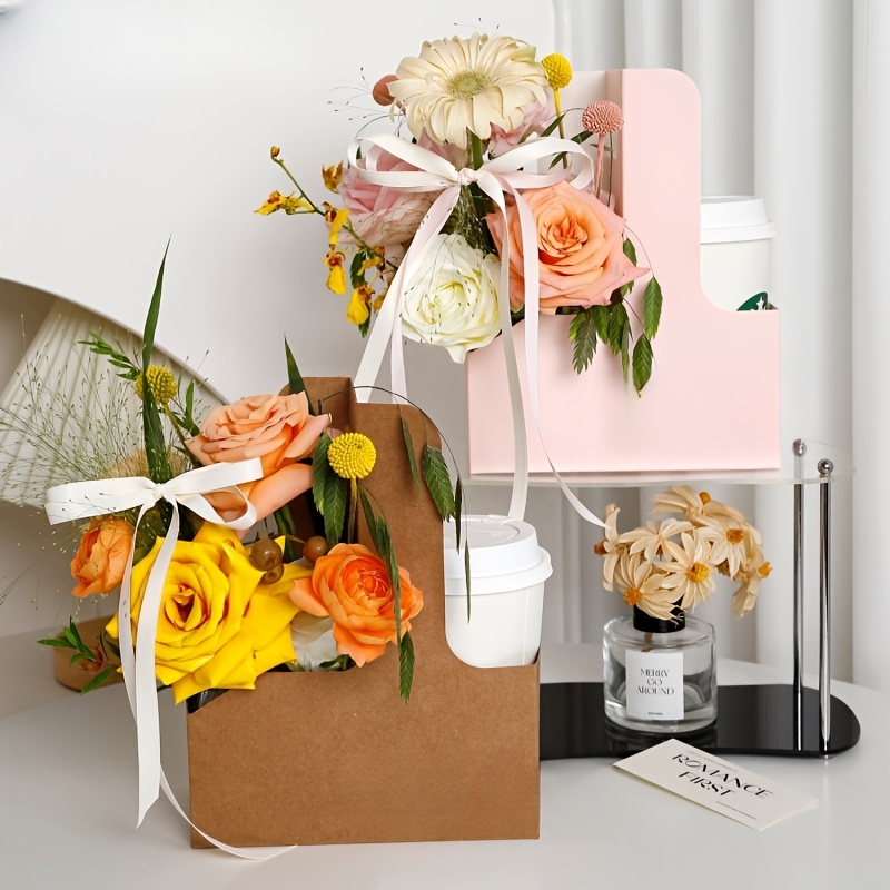 Flower Wrap Kraft - 12 szt. Różowe torby prezentowe z